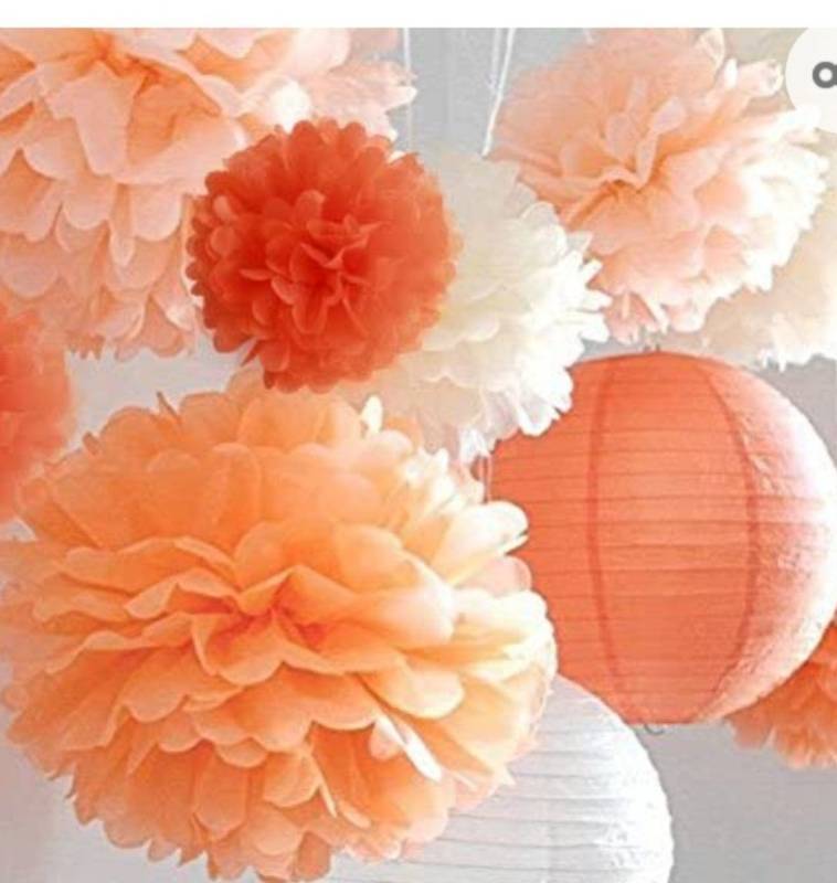 lot 400174 image: (4) Life Glow 12Pcs Pom Poms of 10 12 14 Tissue Paper Craft Pom Poms Kit Tissue Paper Flowers Wedding Decorations for Wedding, Birthday, Baby Shower, Nursery Decor-Orange
