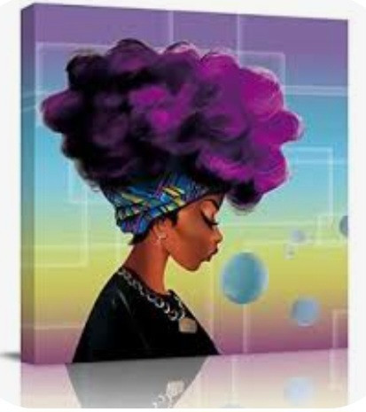 lot 400202 image: Sailground Canvas Wall Art Abstract Traditional African Black Women With Purple Hair Afro Hairstyle Prints Square Artwork Framed