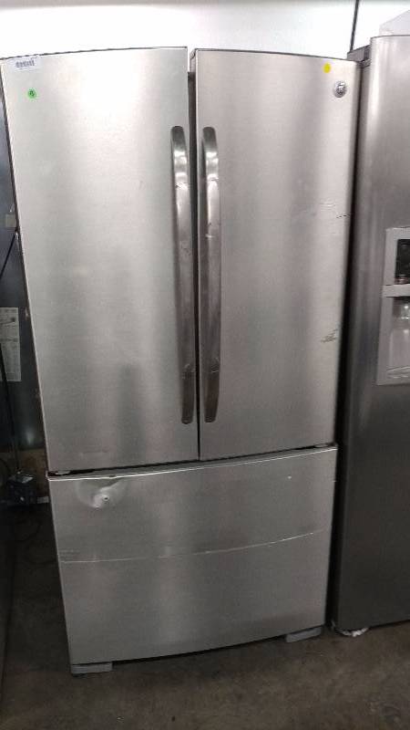 lot 7017 image: GE Stainless Front 3 Door Refrigerator