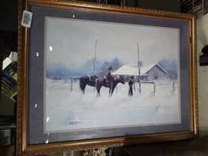 lot 23006 image: Rancher in a Snowstorm   Framed Wall Art