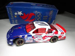 lot 23120 image: 1996  124 Scale Diecast Dale Earnhardt  100 yr  Atlanta Olympics  Red White and Blue Car in Box
