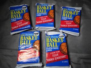 lot 23360 image: Lot of 5  1991 Fleer NBA Basketball Cards Packs  Unopened - Unsearched