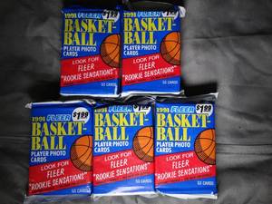 lot 23363 image: Lot of 5  1991 Fleer NBA Basketball Cards Packs  Unopened - Unsearched