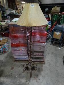lot 23383 image: Heavy Metal Decorative Floor Lamp w Rawhide Shade