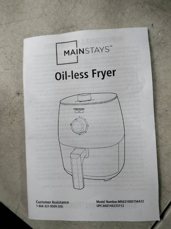 Mainstays 2.2 Quart Compact Air Fryer, Non-Stick, Dishwasher Safe Basket,  1150W, Black 