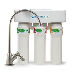 lot 52119 image: Aquasana 3-Stage Max Flow Claryum Under Sink Water Filter System - Kitchen Counter Claryum Filtration - Filters 99% Of Chlorine - Brushed Nickel Faucet - AQ-5300.55 , White