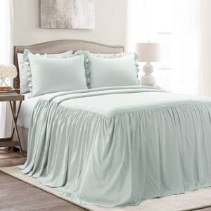 lot 52121 image: 3pc King Ruffle Skirt Bedspread Set Slate Blue - Lush D�cor