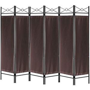 lot 52123 image: Legacy Decor 6 Panel Metal and Woven Fabric Room Divider with Two Way Hinges Brown Color