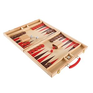 lot 52125 image: Hey Play Wood Backgammon Board Game- Complete Set with Folding Board for Storage, Portable Handle, and Full Game Accessories for Adults and Kids (80-HCH-BK)
