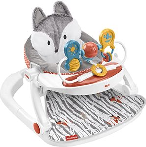 lot 52129 image: Fisher-Price Portable Baby Chair Premium Sit-Me-Up Floor Seat with Snack Tray and Toy Bar, Plush Seat Pad, Peek-a-Boo Fox