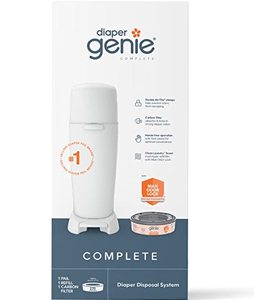 lot 52137 image: Diaper Genie Complete Diaper Pail (White) with Antimicrobial Odor Control  Includes 1 Diaper Trash Can, 1 Refill Bags, 1 Carbon Filter