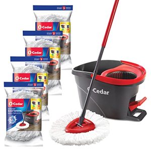 lot 52190 image: O-Cedar Easywring Microfiber Spin Mop & Bucket Floor Cleaning System with 4 Extra Refills