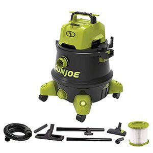 lot 52192 image: Sun Joe SWD8000 8-Gallon 1200-Watt 6.5 Peak HP WetDry Shop Vacuum, HEPA Filtration, Wheeled wCleaning Attachments, for Home, Workshops, Pet Hair and Auto Use, 8 Gallon, BlackGreen