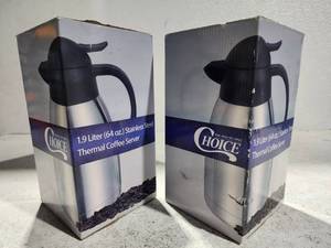 lot 12661 image: Lot of 2 Choice 1.9 Liter Stainless Steel Coffee Servers