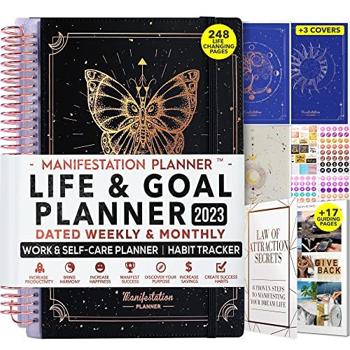 Manifestation Planner - 2023 Deluxe Weekly & Monthly Life Planner to Achieve  Your Goals. A 12 Month Journey to Increase Productivity, Organizer &  Gratitude Journal and Stickers