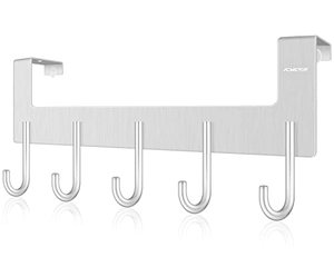 lot 46000104 image: ACMETOP Over The Door Hooks, Over The Door Hanger, Heavy Duty Aluminum Over The Door Towel Rack, Door Hooks for Hanging Coat, Towel, Bag, Robe - 5 Hooks, Brush Finish (Matte Silver 1Pcs)