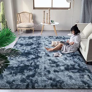 lot 46000112 image: DweIke Super Soft Shaggy Rugs Fluffy Carpets, Tie-Dye Rugs for Living Room Bedroom Girls Kids Room Nursery Home Decor,Non-Slip Machine Washable Carpet,3x5 Feet Blue Grey