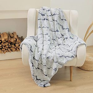 lot 46000115 image: Snuggle Sac Plush Faux Fur Throw Blanket, Warm and Cream Fuzzy Blanket with Marble Pattern Print, Decorative Blanket for Couch Sofa Chair Bed Living Room, 50 X 60, Gray Blue
