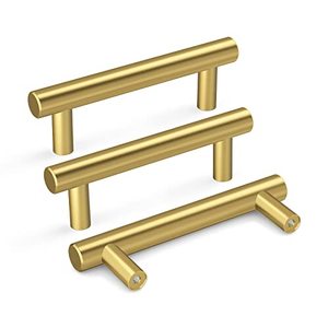 lot 46000128 image: goldenwarm 7 Pack Brushed Brass Drawer Bar Handles Gold Dresser Hardware Kitchen Cupboard Handles 3-14in Gold Pulls - LS201GD82 Modern Style T Bar Handles Furniture Door Pulls, Stainless Steel