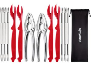 lot 46000133 image: 12Pcs Crab Crackers and ToolsLobster Nut Crackers and Picks - 6 Crab Leg Forks 4 Lobster Shellers, 2 Stainless Steel Seafood Crackers & Storage Bag by Ajmyonsp
