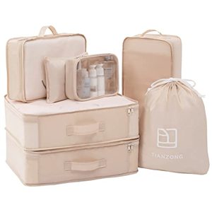 lot 46000139 image: TianZong 5-piece Set Packing Cubes, Travel Bags for Luggage, Packing Organizers with Shoe Bag (Beige with a Toiletry Bag)