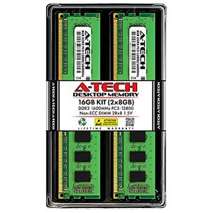 lot 46000219 image: A-Tech 16GB (2x8GB) DDR3 1600MHz PC3-12800 CL11 DIMM 2Rx8 1.5V 240-Pin Non-ECC UDIMM Desktop RAM Memory Modules