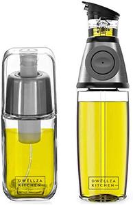 lot 46000228 image: DW�LLZA KITCHEN Olive Oil Dispenser Bottle for Kitchen and Olive Oil Sprayer for Cooking Set �� Olive Oil Sprayer Mister 6 OZ and Glass Oil Bottle 17 OZ with Measuring Pump Drip-Free Stainless Spout