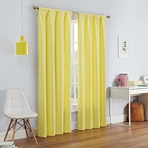 lot 46000238 image: ECLIPSE Kendall Modern Blackout Thermal Rod Pocket Window Curtain for Bedroom or Living Room (1 Panel), 42 x 84, Lemon