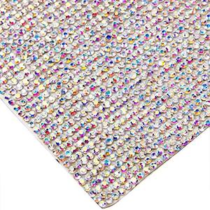 lot 46000244 image: 240X400mm Crystal Rhinestone Trim Hotfix Strass Crystal Mesh Banding Bridal Beaded Applique in Sheet for Dresses with 2mm Rhinestones (Crystal-AB)