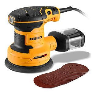 lot 46000253 image: DEKOPRO Random Orbit Sander 2.5A with 16Pcs Sandpapers, 6 Variable Speed 14000RPM Electric Sander, 5 Inches Hand Sander Tool, High Performance Dust Collection System, Fit for WoodworkingSanding