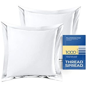 lot 46000472 image: THREAD SPREAD European Square Pillow Shams Set of 2 White 1000 Thread Count 100% Egyptian Cotton Pack of 2 Euro 26 x 26 Bright White Pillow Shams Cushion Cover, Super Soft Decorative.