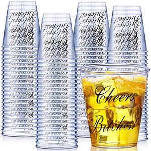 lot 46000180 image: Nuogo 200 Pack Plastic Shot Glasses 2 oz Hard Plastic Disposable Cups Clear Sample Cups Cheer Cups Small Tasting Cups for Wine Whiskey Food Sample Condiments Sauce Party Supplies (Cheer)