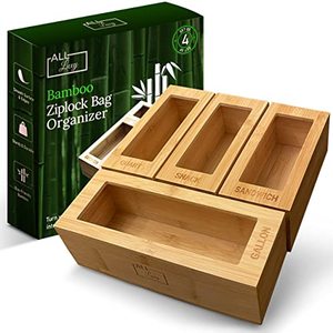 lot 46000283 image: All Luxy Ziplock Bag Organizer - Bamboo Ziplock Bag Storage Organizer - Tidy Up Your Kitchen Drawers With The Sandwich Bag Holder