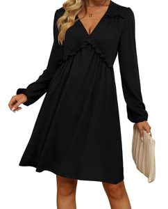 lot 46000286 image: Aokosor Black Long Sleeve Dress V Neck Date Night Dresses That Hide Belly Fat Spring Outfits XL