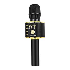 lot 46000291 image: BONAOK Wireless Bluetooth Karaoke Microphone, 3-in-1 Portable Handheld Mic Speaker Machine for All Smartphones, Gifts to Girls Boys Kids Adults All Age Q37(Black Gold)