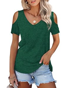 lot 46000309 image: Amoretu Ladies Cold Shoulder Tops V Neck Short Sleeve Shirts Blouse (Green,M)