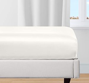 lot 46000312 image: 100% Organic Cotton Twin XL Fitted Sheet, Cooling Percale Weave, Lightweight, Snug-Fit, Crisp, Twin XL Fitted Sheet, Deep Pocket Twin XL Bed Fitted Sheet (Natural Ivory)
