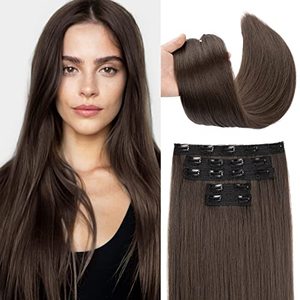 lot 46000315 image: REECHO Clip in Hair Extensions, Hair Extensions Thick Long Lace Weft Lightweight Synthetic Hairpieces for Women (24 Inch-240 Gram(Pack of 5), Medium Brown)