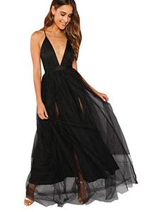 lot 46000316 image: Floerns Womens Plunging Neck Spaghetti Strap Maxi Cocktail Party Dress Black M