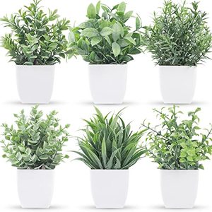lot 46000320 image: Der Rose 6 Packs Small Fake Plants Artificial Plants in Pots for Home Bathroom Bedroom Living Room Decor Indoor
