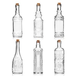 lot 46000332 image: BULK PARADISE Assorted Clear Glass Bottles with Corks, 6 Pack, 2.5in X 9in, 16oz