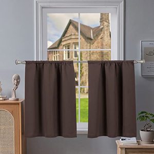 lot 46000333 image: Beda Home Blackout-Tiers for Small-Window-Thermal-Insulated-Room-Darkening-Rod-Pocket-Short-Window-Curtain-Tiers for Kitchen-Living-Room, Set-of-2 Panels (Brown, 26 X 24)