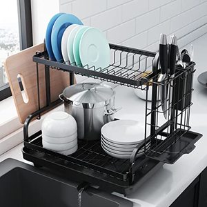 lot 46000421 image: Kitsure Dish Drying Rack -Multifunctional Dish Rack, Rustproof Kitchen Dish Drying Rack with Drainboard & Utensil Holder, 2-Tier Dish Drying Rack with a Large Capacity for Kitchen Counter