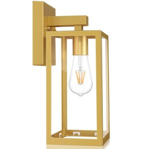 lot 46000423 image: MAXvolador Outdoor Wall Lantern, Exterior Waterproof Wall Sconce Light Fixture, Gold Anti-Rust Wall Lamp with Toughened Glass Shade, E26 Socket Wall Mount Lighting for Porch(Bulb Not Included)