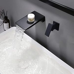 lot 46000427 image: Liweike Wall Mount Bathtub Faucet Black with Waterfall Tub Spout Single Handle with Rough in Valve High Flow ASBB2201U