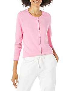 lot 46000442 image: Amazon Essentials Womens Lightweight Crewneck Cardigan Sweater (Available in Plus Size), Pink, Large