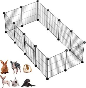 lot 46000451 image: LANGXUN DIY Small Animal Playpen, Pet Playpen with Door, Rabbit Cage, Guinea Pig Cages, Puppy Playpen, Kitten Playpen  Indoor & Outdoor Portable Metal Wire Yard Fence, 12pcs Metal Pet Panels