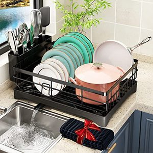 lot 46000454 image: coobest Dish Drying Rack, Dish Rack with Utensil Holder and Dish Drying Mat, 360° Removable Drainboard, Drying Rack for Kitchen Counter, Kitchen Gadgets and Kitchen Organization