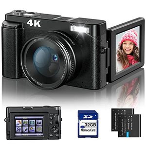 lot 46000458 image: 4K Digital Camera for Photography and Video Autofocus Anti-Shake, 48MP Vlogging Camera with SD Card, 3 180° Flip Screen Compact Camera with Flash, 16X Digital Zoom Travel Camera (2 Batteries)