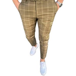 lot 46000357 image: Mens Fashion Stretch Dress Pants Slim Fit Plaid Skinny Long Pants Casual Business Golf Dress Pants Medium